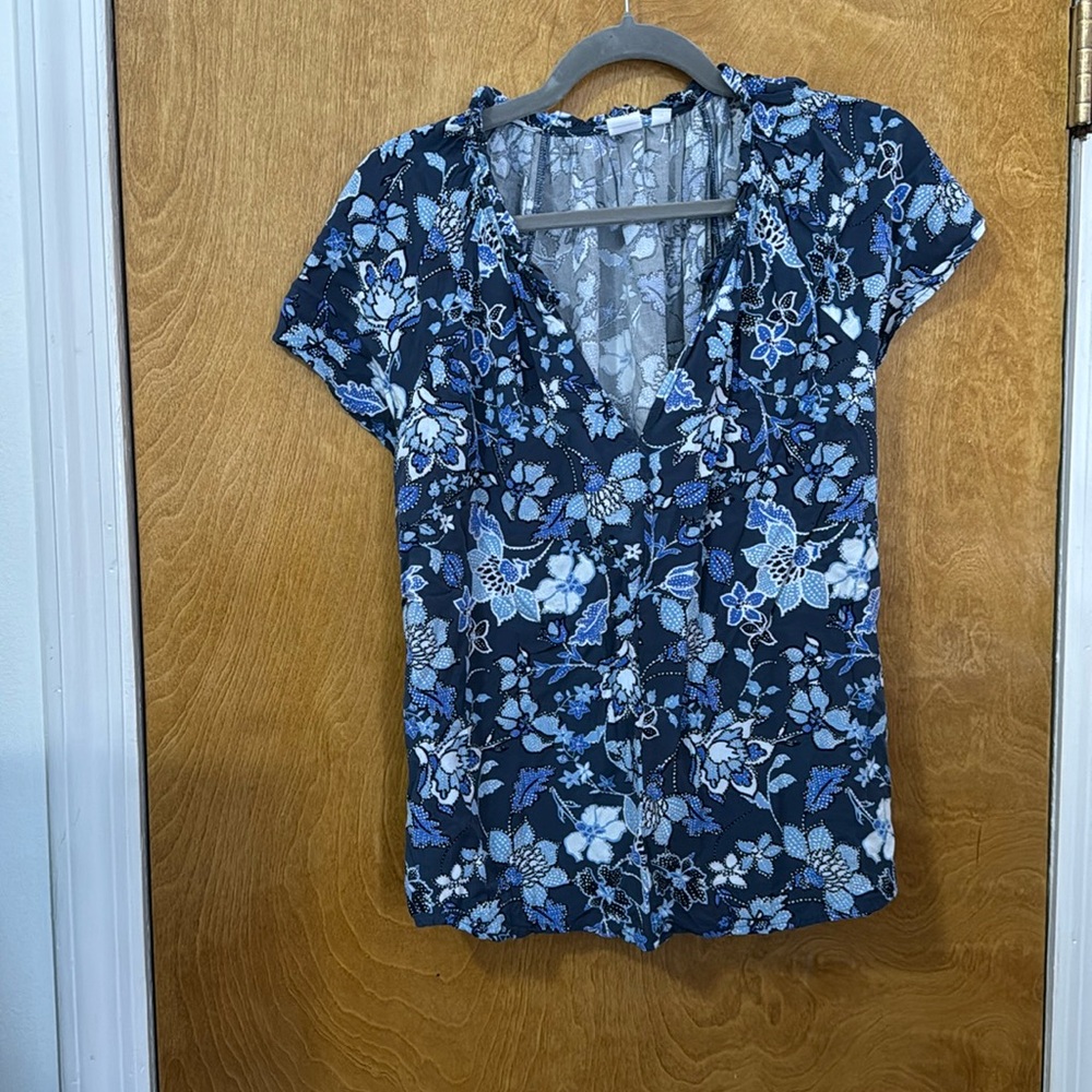 GAP Blue Floral Flutter Sleeve Top
